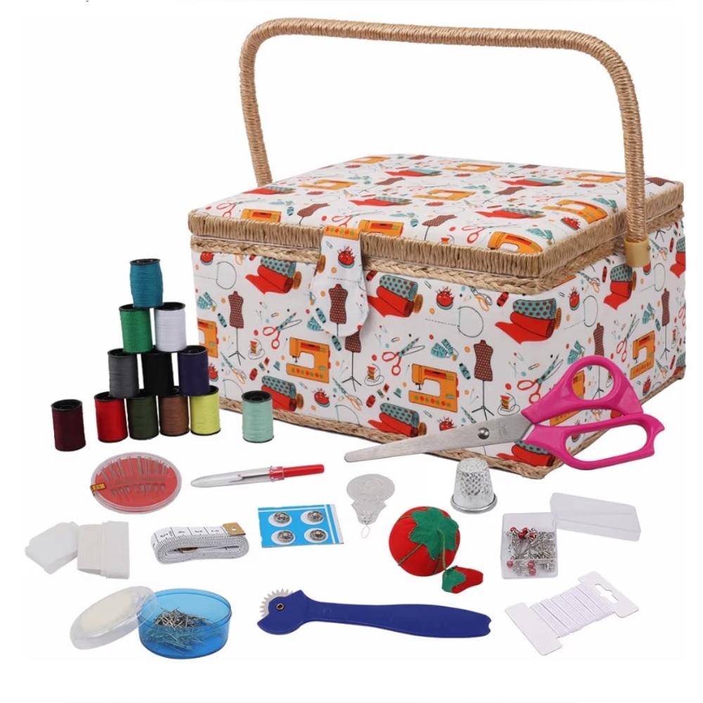 Sewing Basket, Classic Fabric Design Sewing Kit Accessories Large Sewing Box